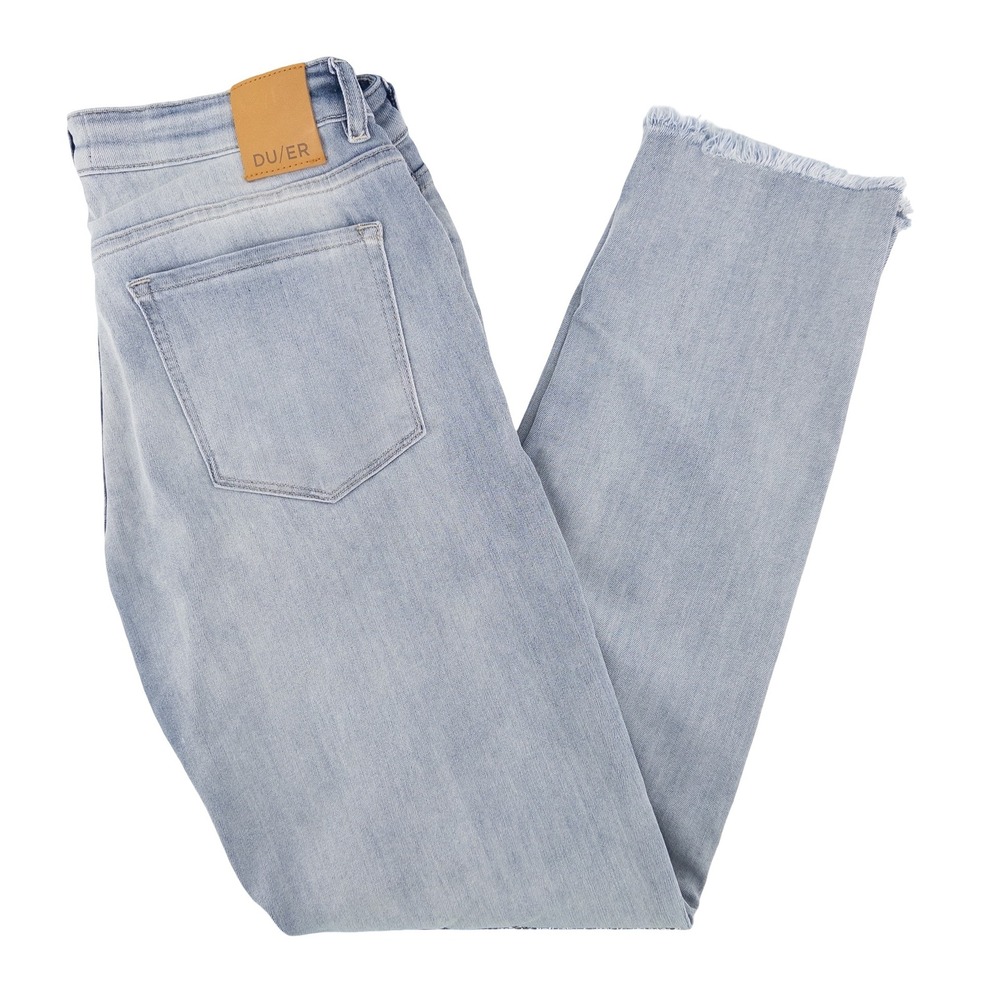 DU/ER Womens 29x30 Performance Denim Girlfriend Jeans Light Wash‎ Blue Raw Hem